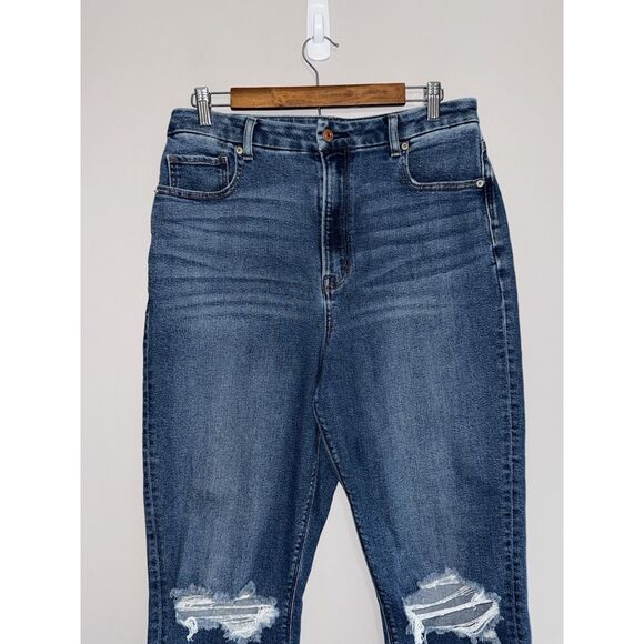 American Eagle Curvy Mom Jean Stretch Blue Denim Distressed High Rise Women 12R - Picture 3 of 13